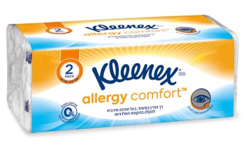 קלינקס משיק Comfort™ Kleenex Allergy טישו היפואלרגני להקלה בתקופת האלרגיות, עדין במיוחד לעור סביב האף ולשימוש מסביב לעיניים